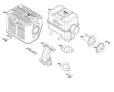 Exhaust Group Diagram and Parts List for 12V332-0138-F1 100000 - 19Z999 Briggs and Stratton Engine